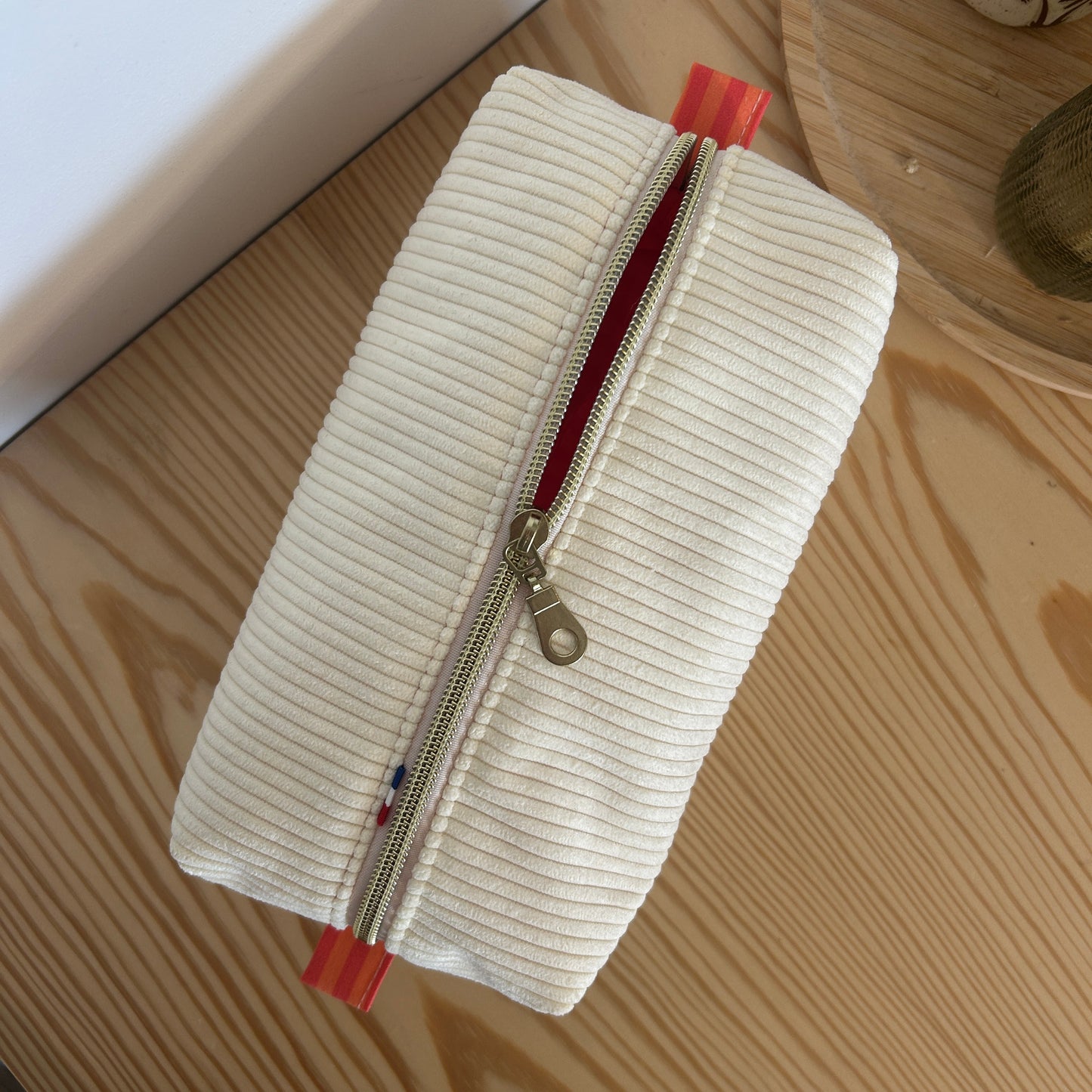 Trousse de toilette QL01 - jaune & rayures corail
