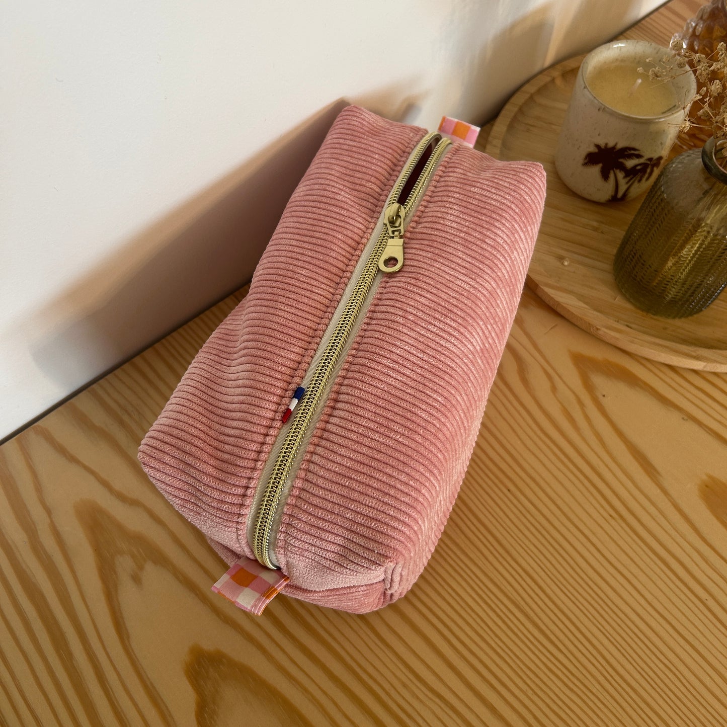 Trousse de toilette QL01 - rose & Vichy rose corail