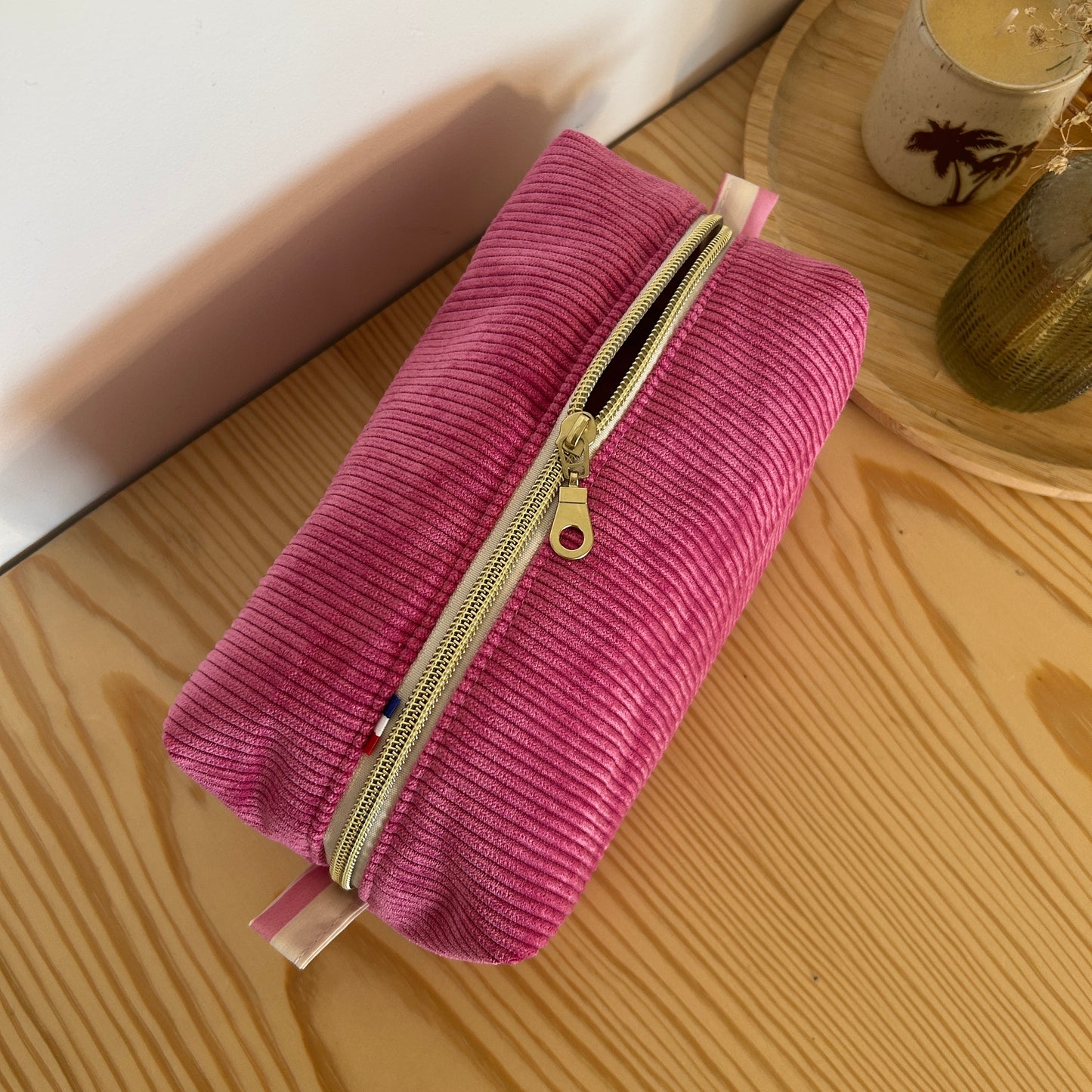 Trousse de toilette QL01 - fushia & rayures blanc rose