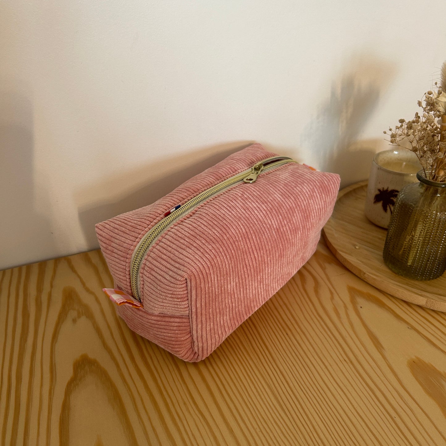 Trousse de toilette QL01 - rose & Vichy rose corail