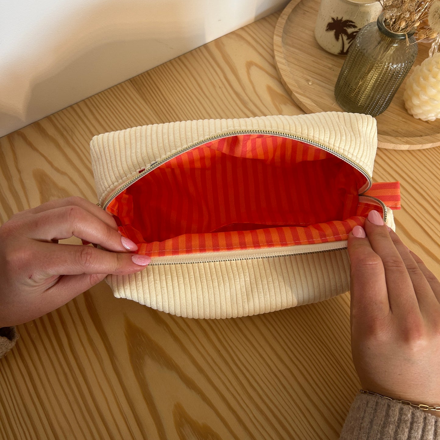 Trousse de toilette QL01 - jaune & rayures corail
