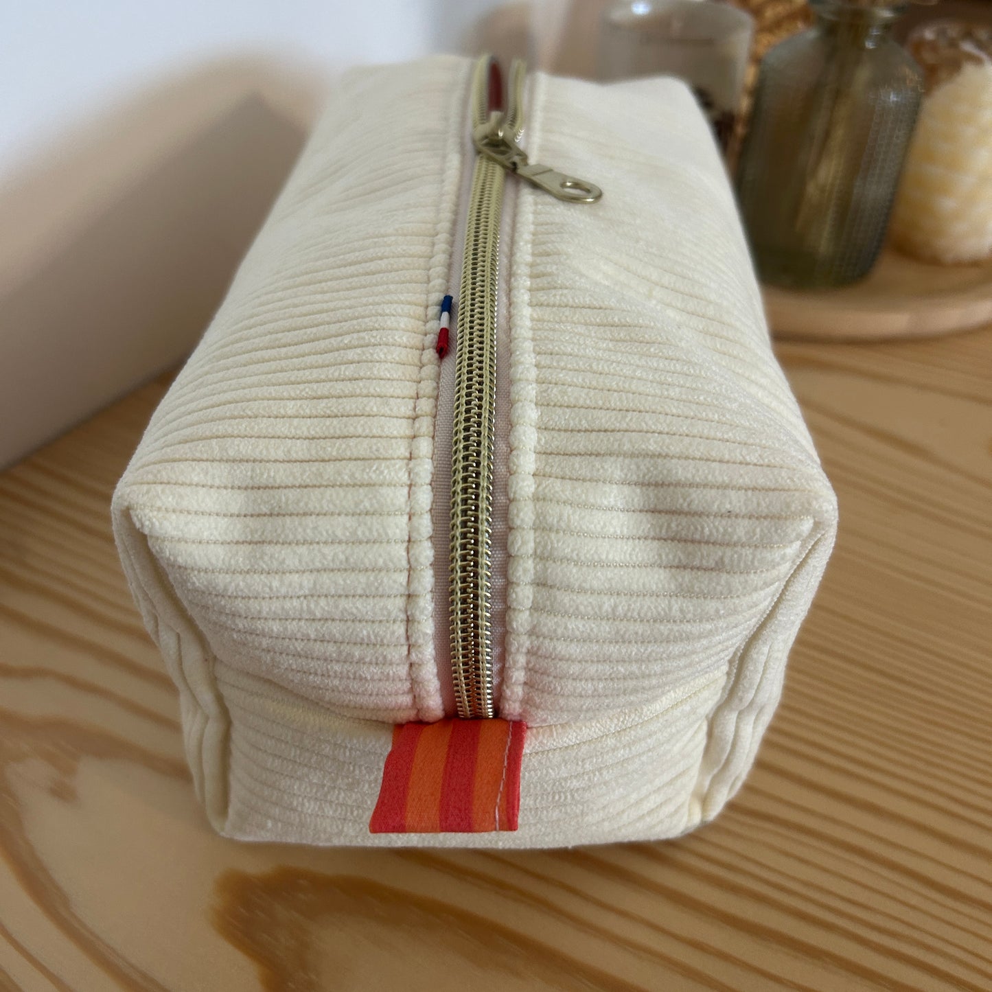 Trousse de toilette QL01 - jaune & rayures corail