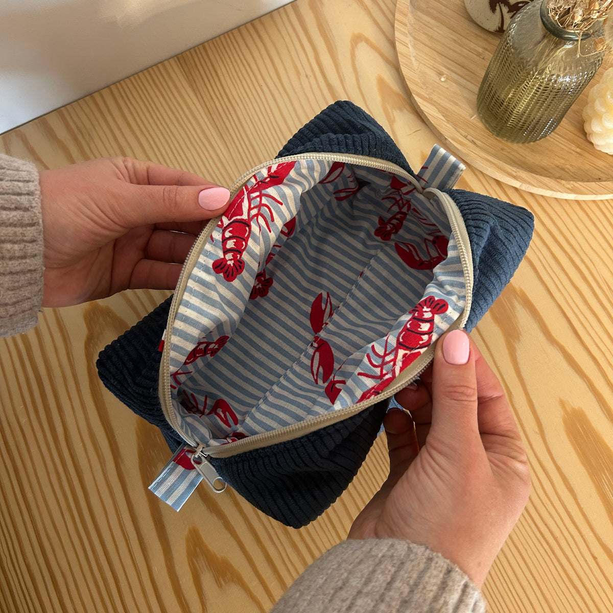 Trousse de toilette QL01 - marine & rayures homard