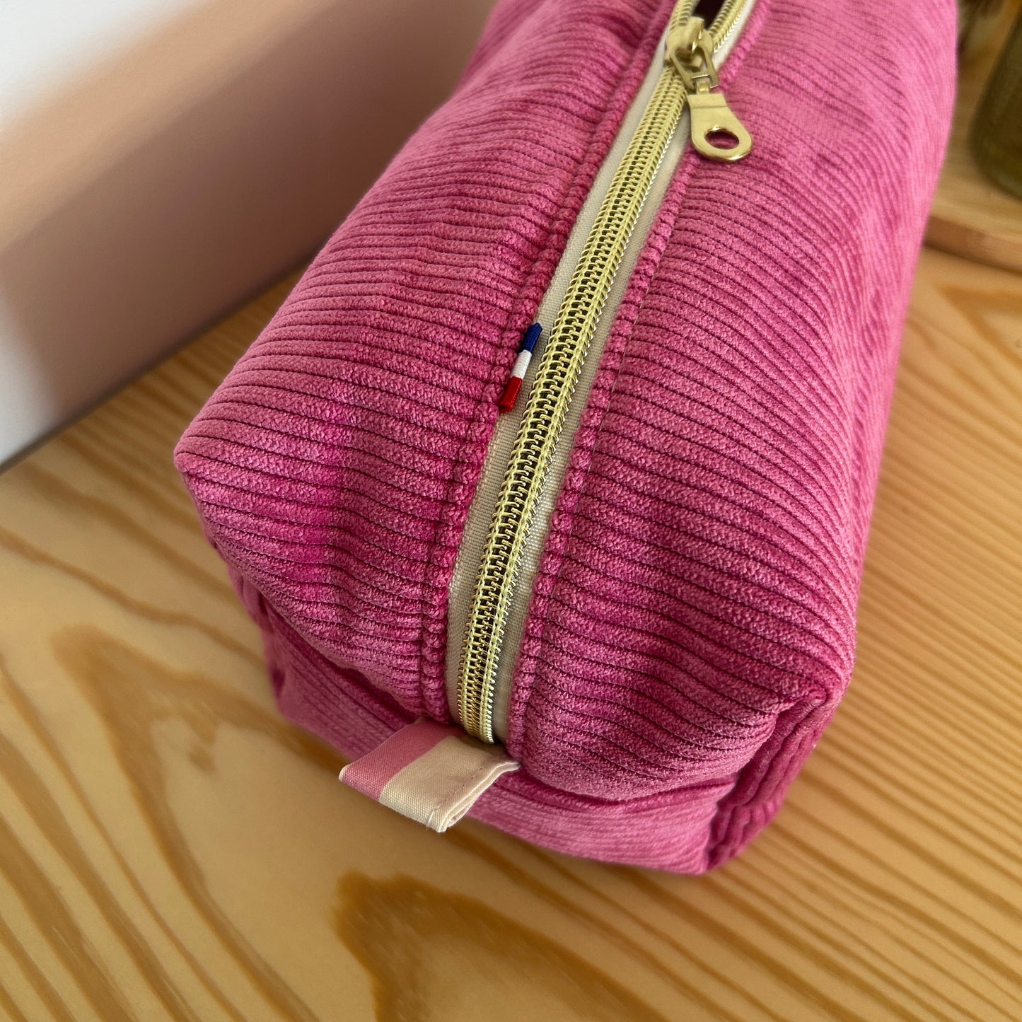 Trousse de toilette QL01 - fushia & rayures blanc rose